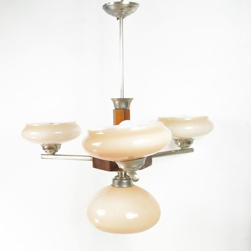 Lustre vintage en verre art déco de Spółdzielnia Pracy Metal Kraków, Pologne Années 1950