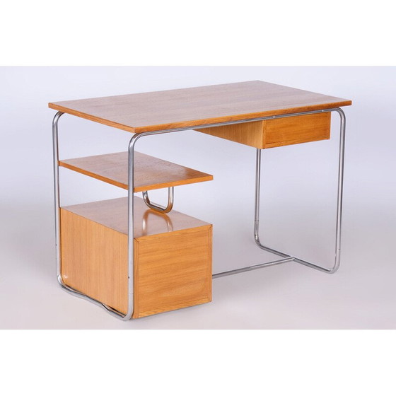 Image 1 of Bureau vintage Bauhaus en chêne et acier chromé par Marcel Breuer, Allemagne 1930