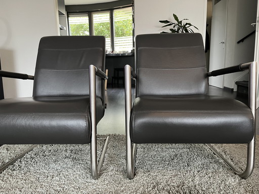 Fauteuils en cuir gris foncé Henders & Hazel