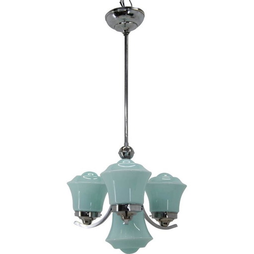 Lustre vintage Art Déco en verre azur, 1930