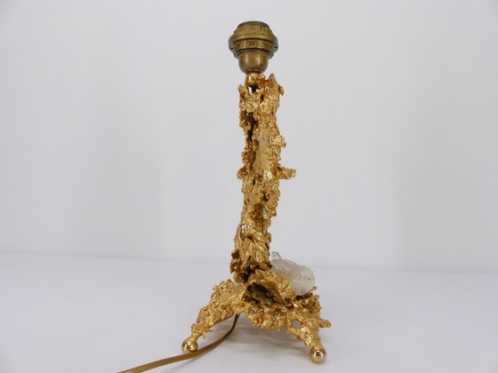 Image 1 of Pied De Lampe Hollywood Regency En Bronze Éclaté Et Quartz Claude Victor Boeltz 1980