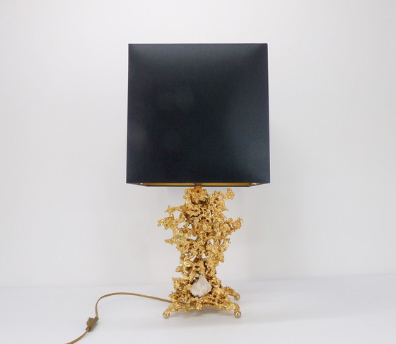 Image 1 of Pied De Lampe Hollywood Regency En Bronze Éclaté Et Quartz Claude Victor Boeltz 1980