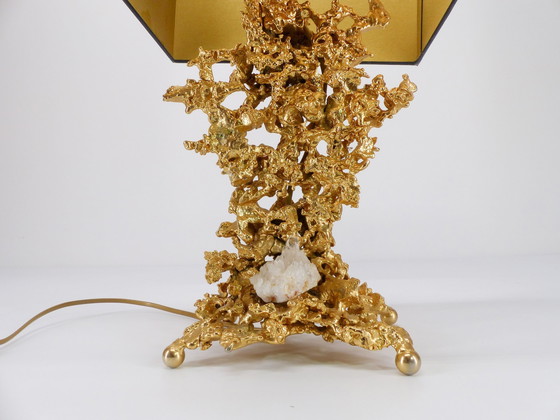 Image 1 of Pied De Lampe Hollywood Regency En Bronze Éclaté Et Quartz Claude Victor Boeltz 1980