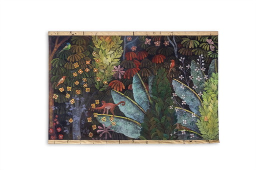 Toile Peinte Représentant Une Nature Luxuriante. Travail Contemporain.