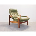 Chaise longue vintage en cuir vert et ottoman par G-Mobel, 1970