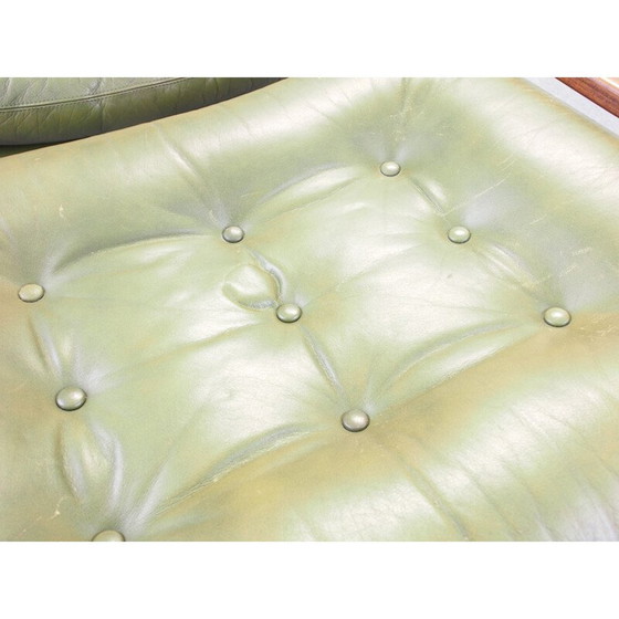Image 1 of Chaise longue vintage en cuir vert et ottoman par G-Mobel, 1970
