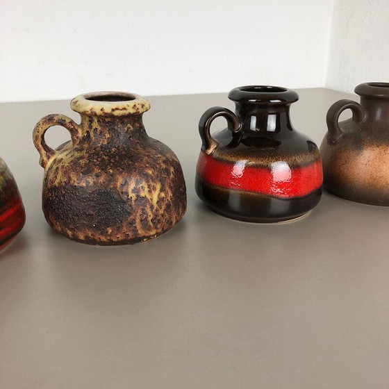 Image 1 of Ensemble de 5 vases vintage en céramique de lave grasse par Scheurich, Allemagne 1970