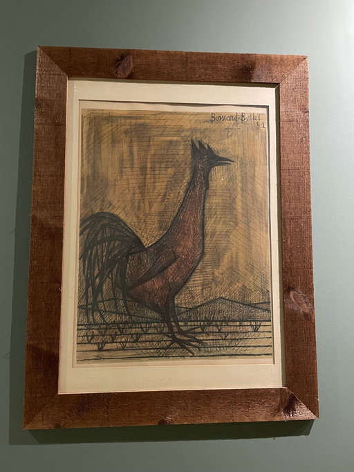 Bernard Buffet, Le Coq, 1951, lithographie en couleur avec pochoir sur parchemin d'Arches.