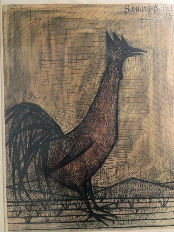 Image 1 of Bernard Buffet, Le Coq, 1951, lithographie en couleur avec pochoir sur parchemin d'Arches.