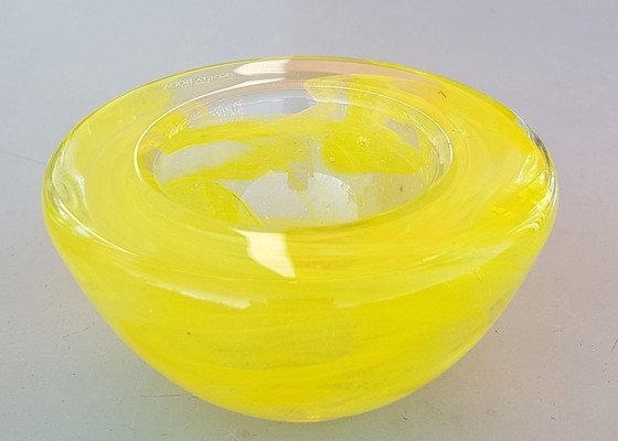 Image 1 of Porte-bougies à réchaud en verre jaune