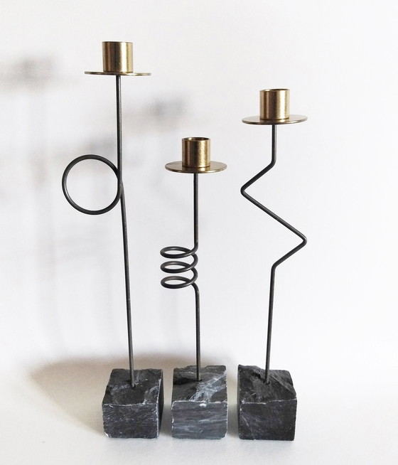 Image 1 of Ehlen Johansson 3 Piece Pop-Art/Postmodern Kräsen Candle Holder Set Ikea 1987