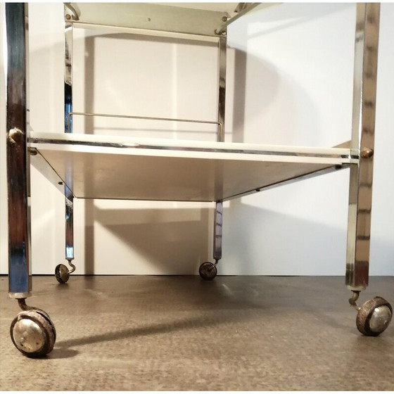 Image 1 of Table de service vintage chromée et blanche, 1970