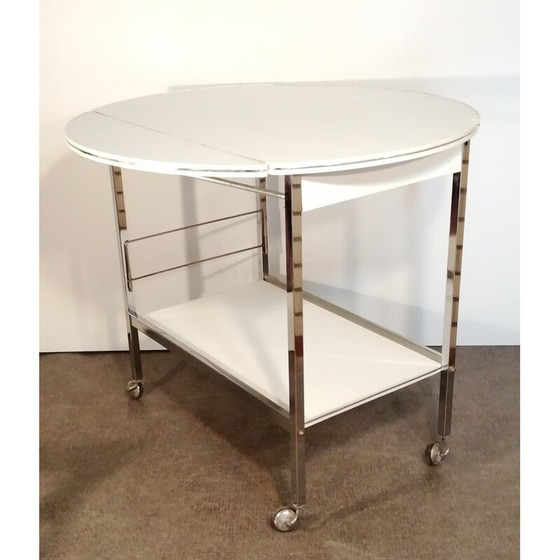Image 1 of Table de service vintage chromée et blanche, 1970