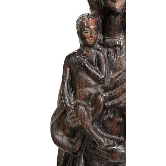 Image 1 of Sculpture vintage d'une femme et de son enfant en séquoia
