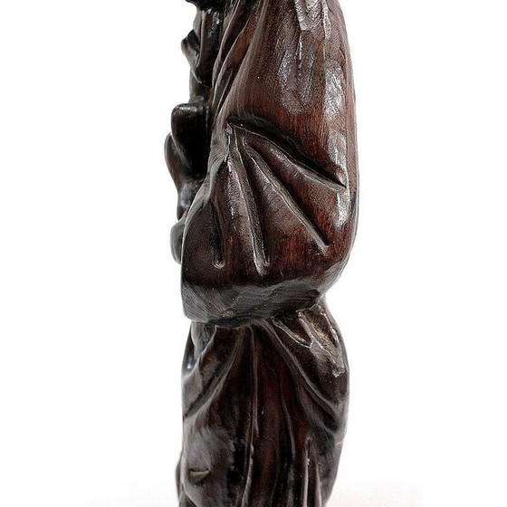 Image 1 of Sculpture vintage d'une femme et de son enfant en séquoia