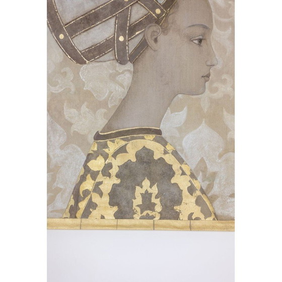 Image 1 of Toile peinte d'époque représentant une femme noble de profil, France