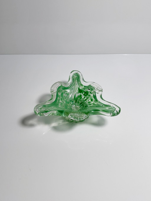 Vintage Murano Cendrier Pastel Vert Moucheté Triangle 70Er Bol