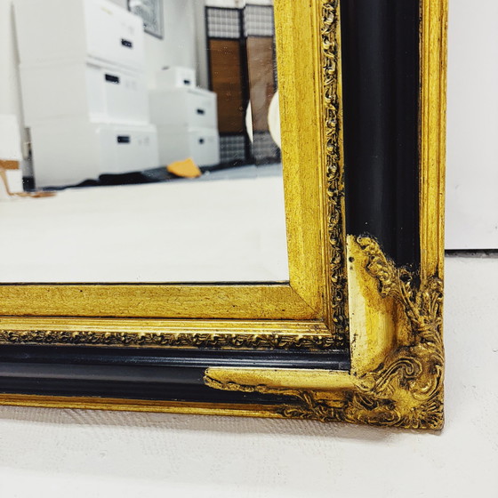 Image 1 of Miroir baroque Xl avec cadre en bois noir et doré