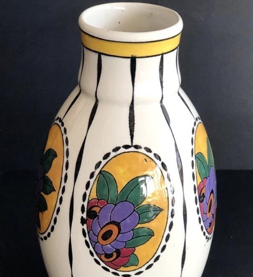 Grand Vase Art Déco En Faïence Boch Frères Charles Catteau