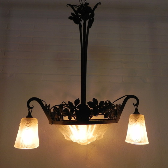 Image 1 of Lampe suspendue Art Déco Muller Frères Luneville 1930s