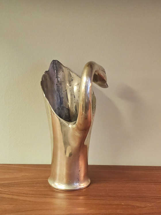 Image 1 of Vase en laiton vintage Oiseau Cygne