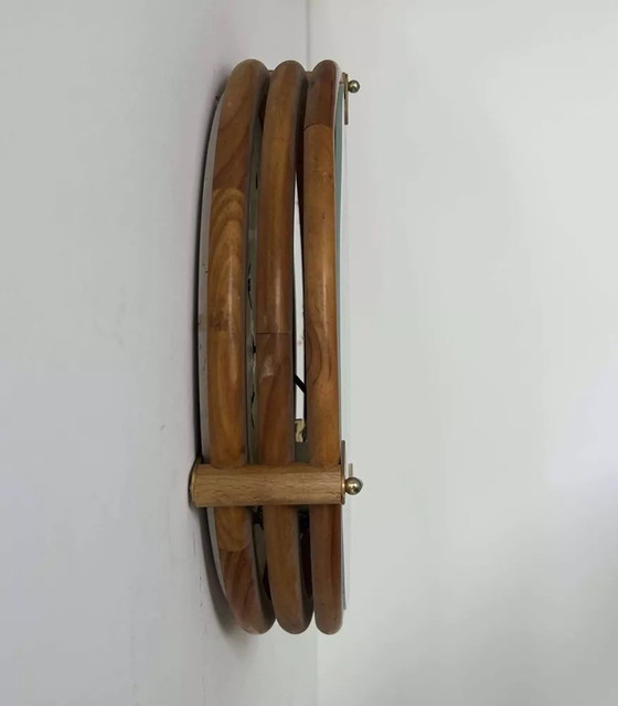 Image 1 of Applique Vintage Ronde, Bois Verre Et Laiton, France 1980