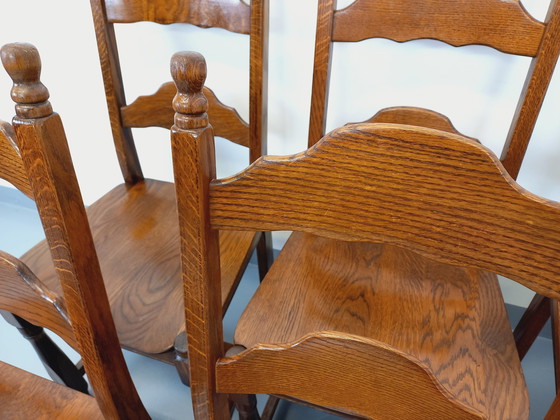 Image 1 of Suite De 6 Chaises Brutalistes Vintage En Bois De Chêne Des Années 60