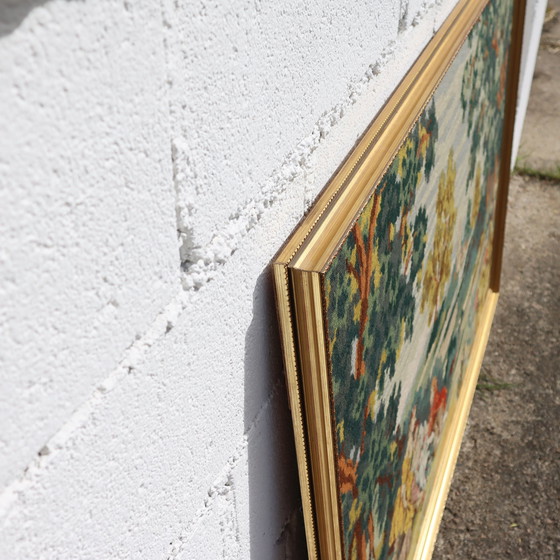 Image 1 of Français vintage grande chute d'aiguille papier peint-grand vintage encadré œuvre d'art baroque jardin-scène-70S