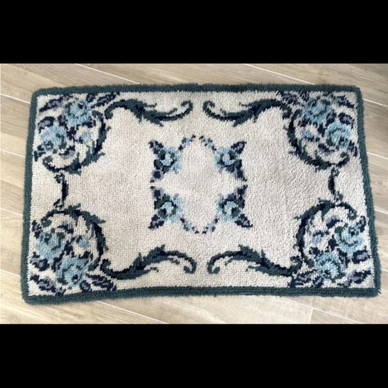 Image 1 of Tapis bohème vintage en pure laine bleue, 1970
