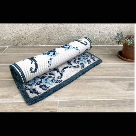 Image 1 of Tapis bohème vintage en pure laine bleue, 1970