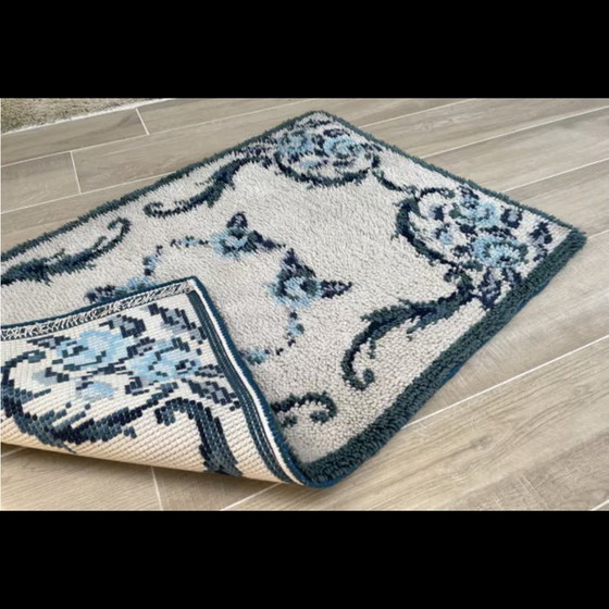 Image 1 of Tapis bohème vintage en pure laine bleue, 1970