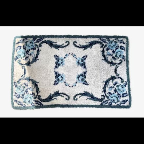 Image 1 of Tapis bohème vintage en pure laine bleue, 1970
