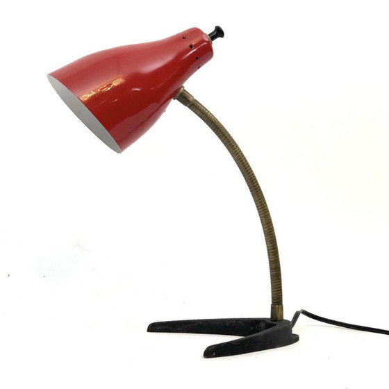 Image 1 of Lampe flexible vintage en laiton et laque rouge, Italie 1950