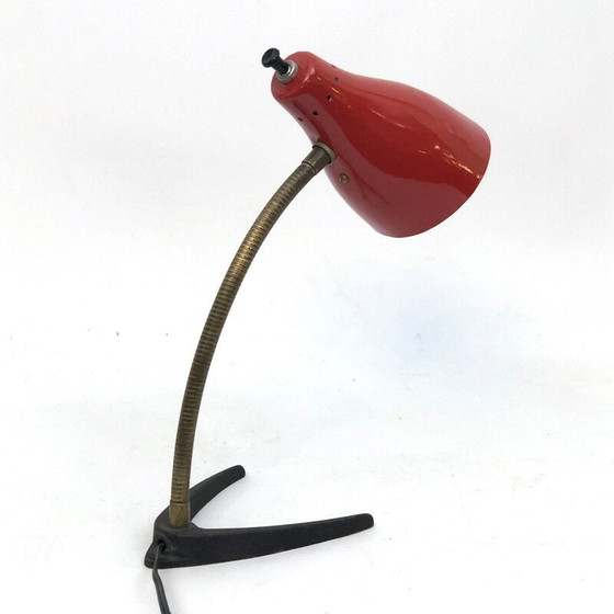 Image 1 of Lampe flexible vintage en laiton et laque rouge, Italie 1950