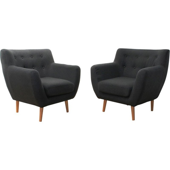Image 1 of Paire de fauteuils vintage en bois clair et tissu gris