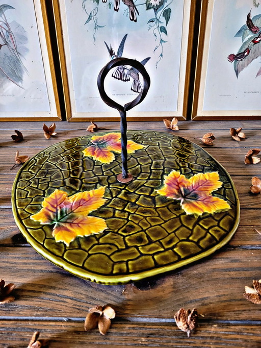 Plateau Fromage, Petits Dessert Vintage En Barbotine Sarreguemines Modèle Ismir