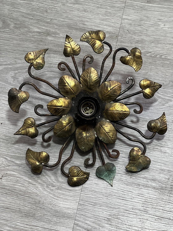 Image 1 of Lampe murale en fer forgé, avec motif floral, 1950 Approx.