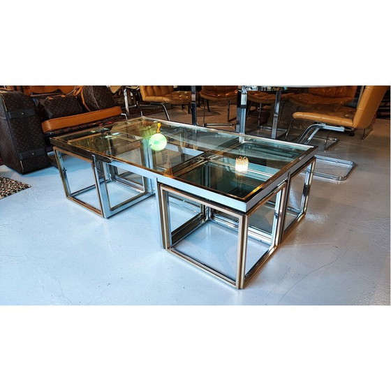 Image 1 of Table basse vintage en métal chromé avec 4 tables gigognes par Remeo Rega, Italie 1960