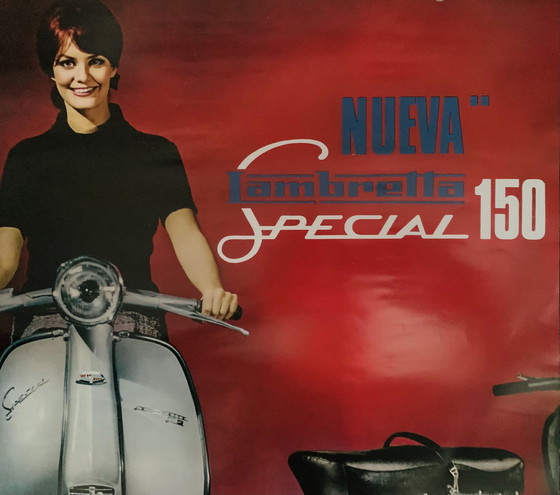 Image 1 of Affiche publicitaire vintage de Moto Lambretta datant de 1985.