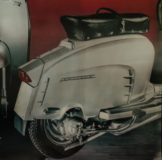 Image 1 of Affiche publicitaire vintage de Moto Lambretta datant de 1985.