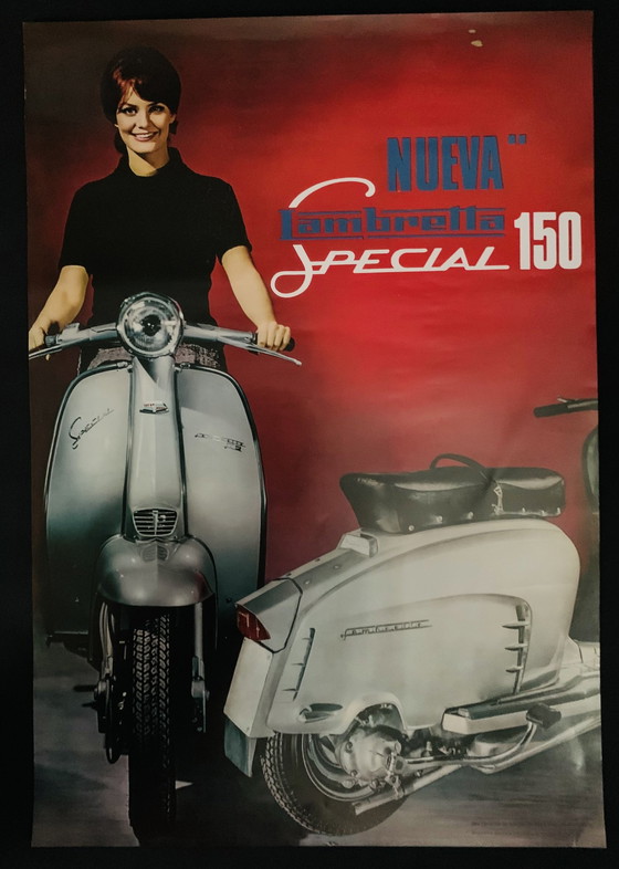 Image 1 of Affiche publicitaire vintage de Moto Lambretta datant de 1985.