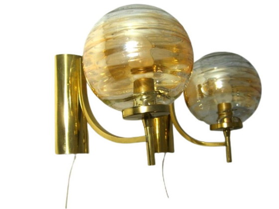 Image 1 of Appliques (2), Mid Century Modern, Kw, Art Deco, Laiton, Verre de Murano, Hyper Vintage, Rare