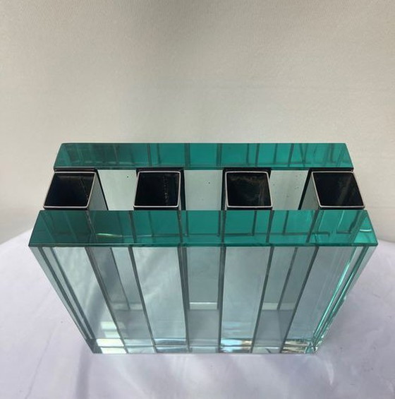 Image 1 of Vase Vintage dans le style de Gallotti & Radice - Cristal - Miroir - Acier - 1970