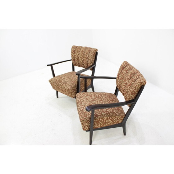 Image 1 of Paire de fauteuils tchèques avec revêtement marron d'origine - années 1950