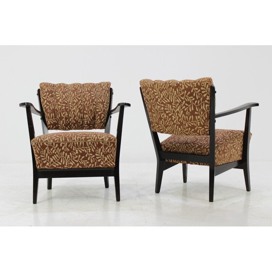 Image 1 of Paire de fauteuils tchèques avec revêtement marron d'origine - années 1950