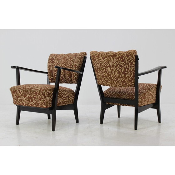 Image 1 of Paire de fauteuils tchèques avec revêtement marron d'origine - années 1950