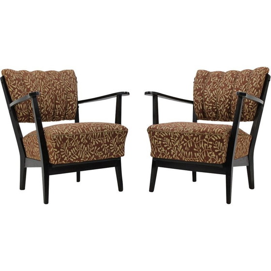 Image 1 of Paire de fauteuils tchèques avec revêtement marron d'origine - années 1950