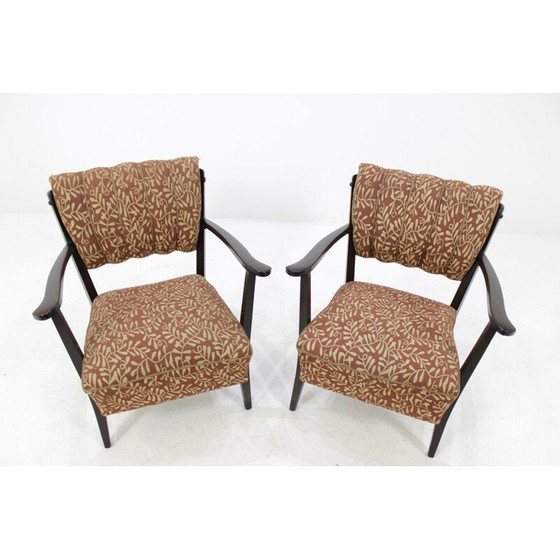 Image 1 of Paire de fauteuils tchèques avec revêtement marron d'origine - années 1950