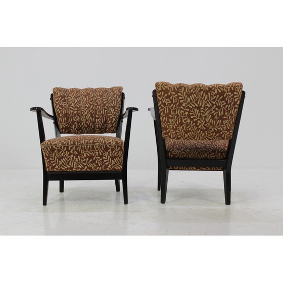Image 1 of Paire de fauteuils tchèques avec revêtement marron d'origine - années 1950