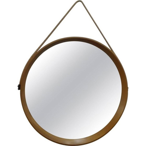Image 1 of Miroir mural scandinave vintage en bois encadré de forme circulaire par Uno et Östen Kristiansson pour Luxus, 1960